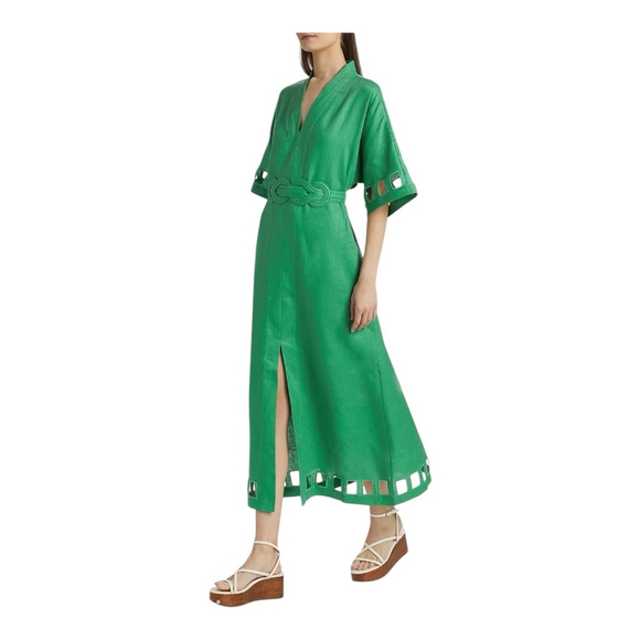 Women's Figue Adelaide Green Cut-Out Linen Midi Size L***. No belt - Picture 2 of 12
